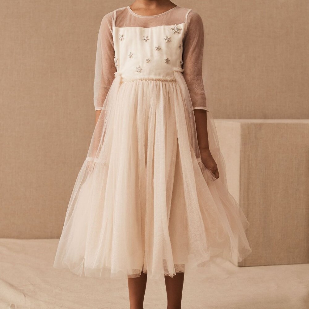 BHLDN Girls Ivory Tulle Formal Dress with Embellished Bodice